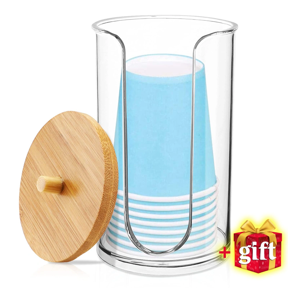 Acrylic Bathroom Cup Dispenser Holder with Bamboo Lid