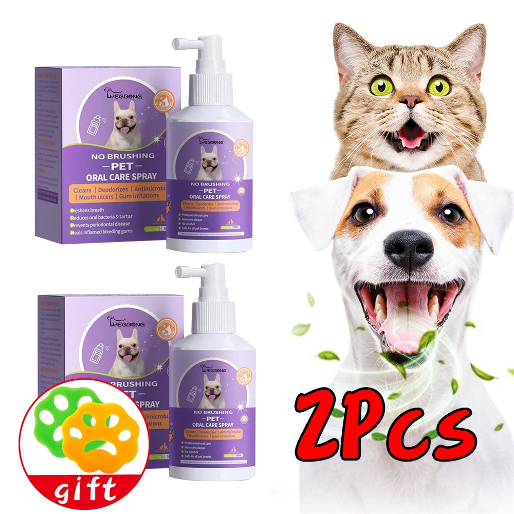 2 Pack Pet Oral Spray Easy Teeth Cleaning Spray+Gift