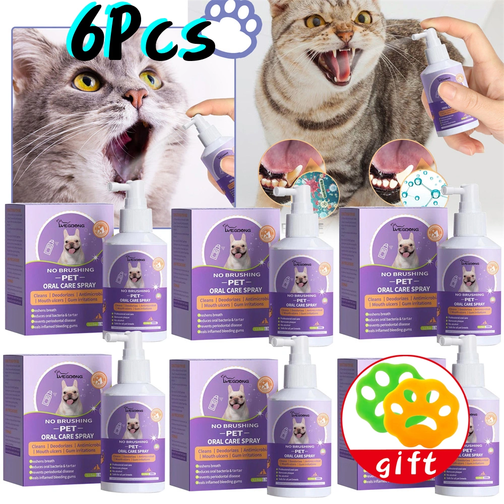 6 Pack Cat Dog Spray, Pet Bad Breath Treatment+Gift