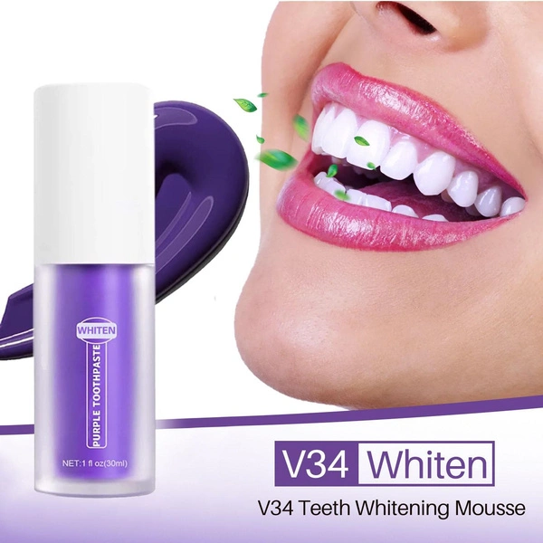 2Pcs pack of V34 teeth whitening toothpaste colour aligner teeth effectively remove yellow plaque smoke stains teeth cleaning fresh breath