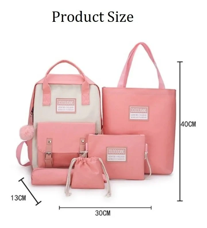 5 Pcs School Backpack Bags Shoulder Bag Tote Canvas