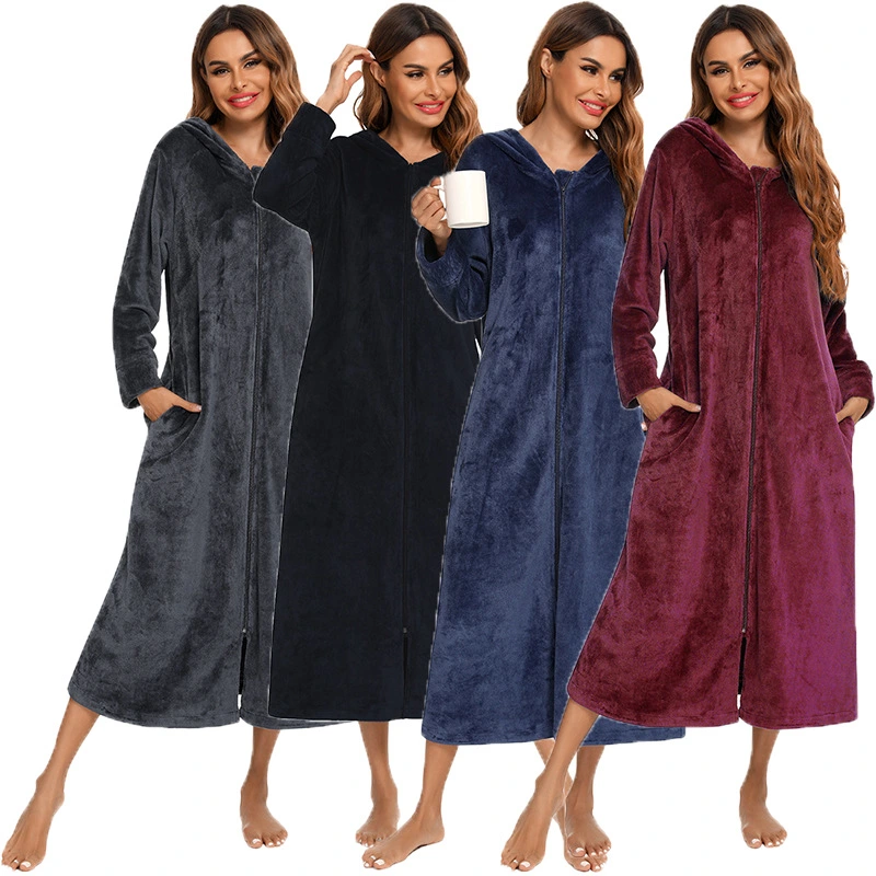 Ladies Winter Fleece Sauna Robe/Housecoat with Hood