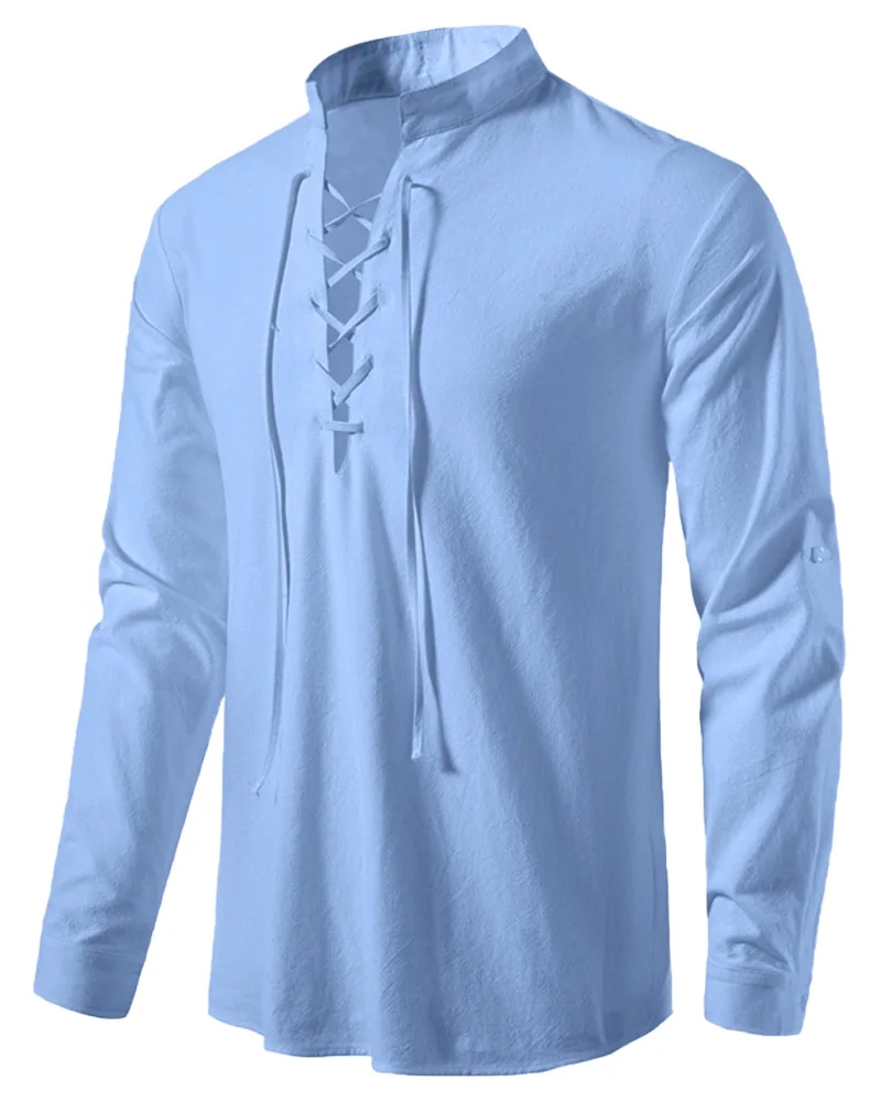 Linen Shirt Men Long Sleeve Casual Shirt