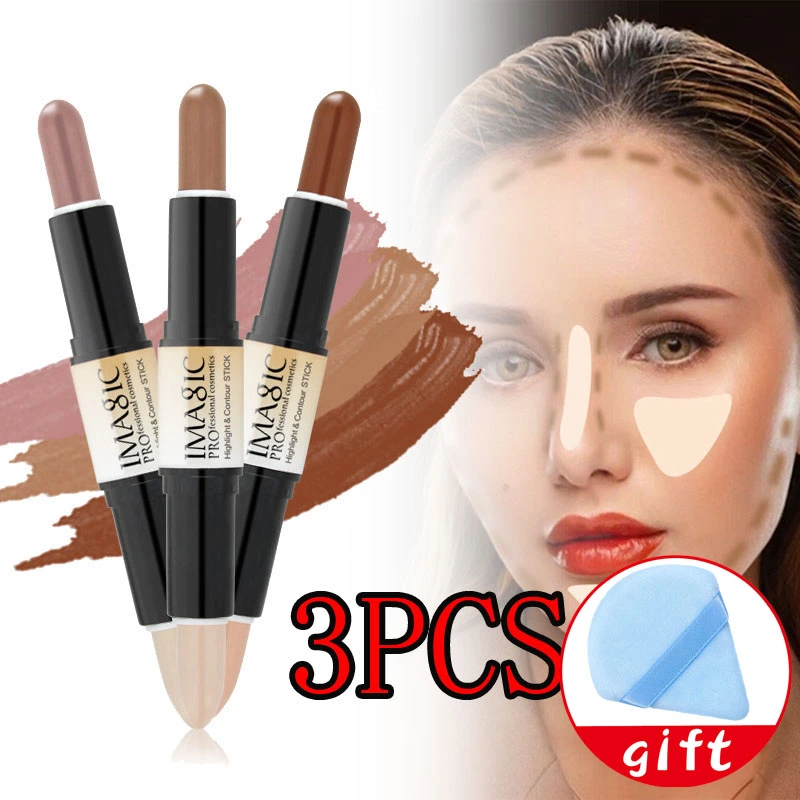 3PCS Double Ended Contouring Highlight Stick for 3D Face