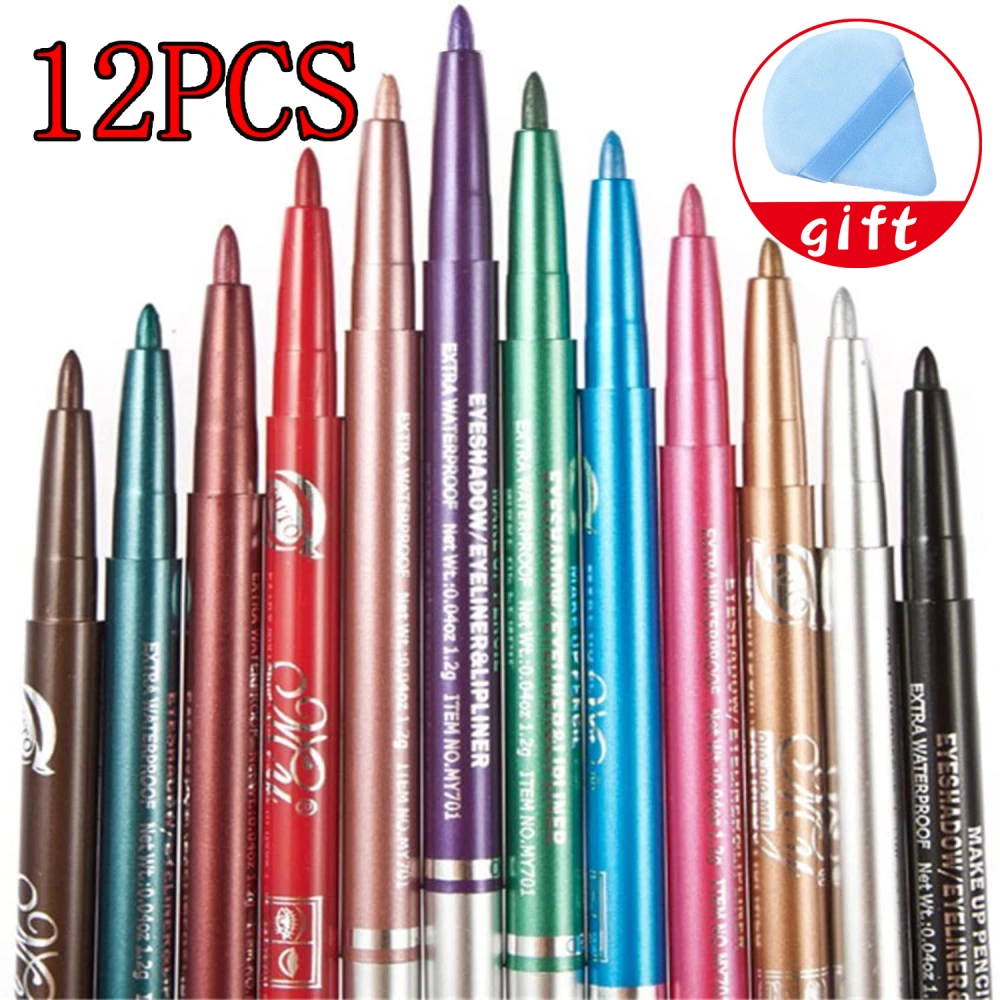 12pcs Colorful Eyebrow Eyeliner For Bigger Brighter Eyes