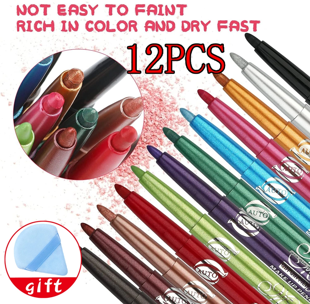 12pcs Delicate Eyeliner,Eye Shadow Pen,Eyebrow Pen Kit