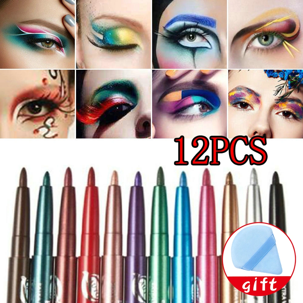 12pcs Colorful Eyebrow Eyeliner Waterproof Eye Pens