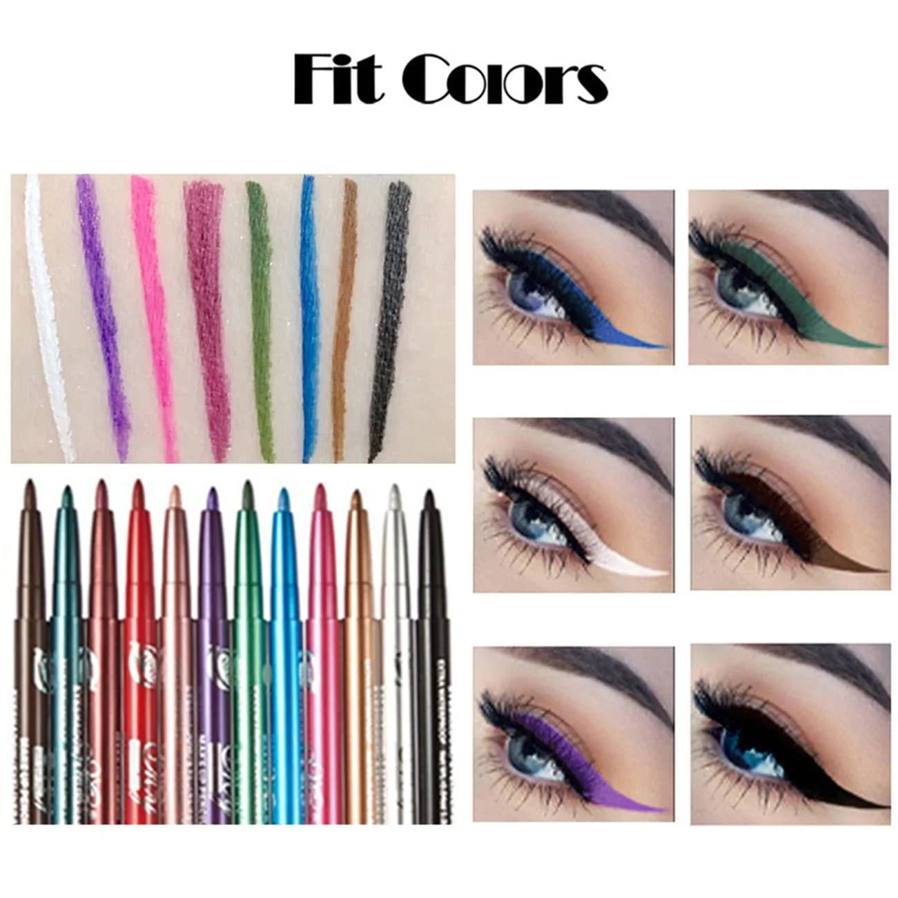12pcs Colorful Eyebrow Eyeliner Waterproof Eye Pens