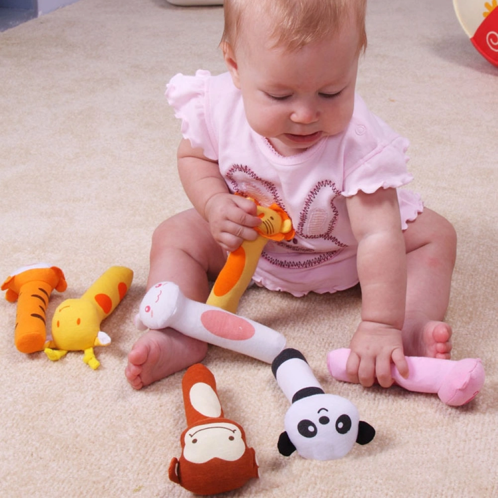 Baby Cute Cartoon Shape Soft Hand Rattle with Sound Gripping Toy Cradle Ornament
