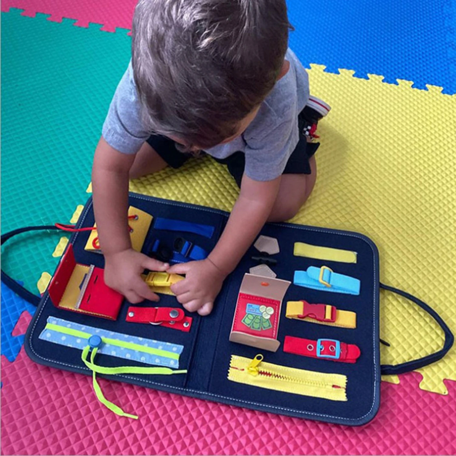 Educational Bag Brain Development Multifunctional Felt Toddlers Foldable Sensory Toy Pack for Gift