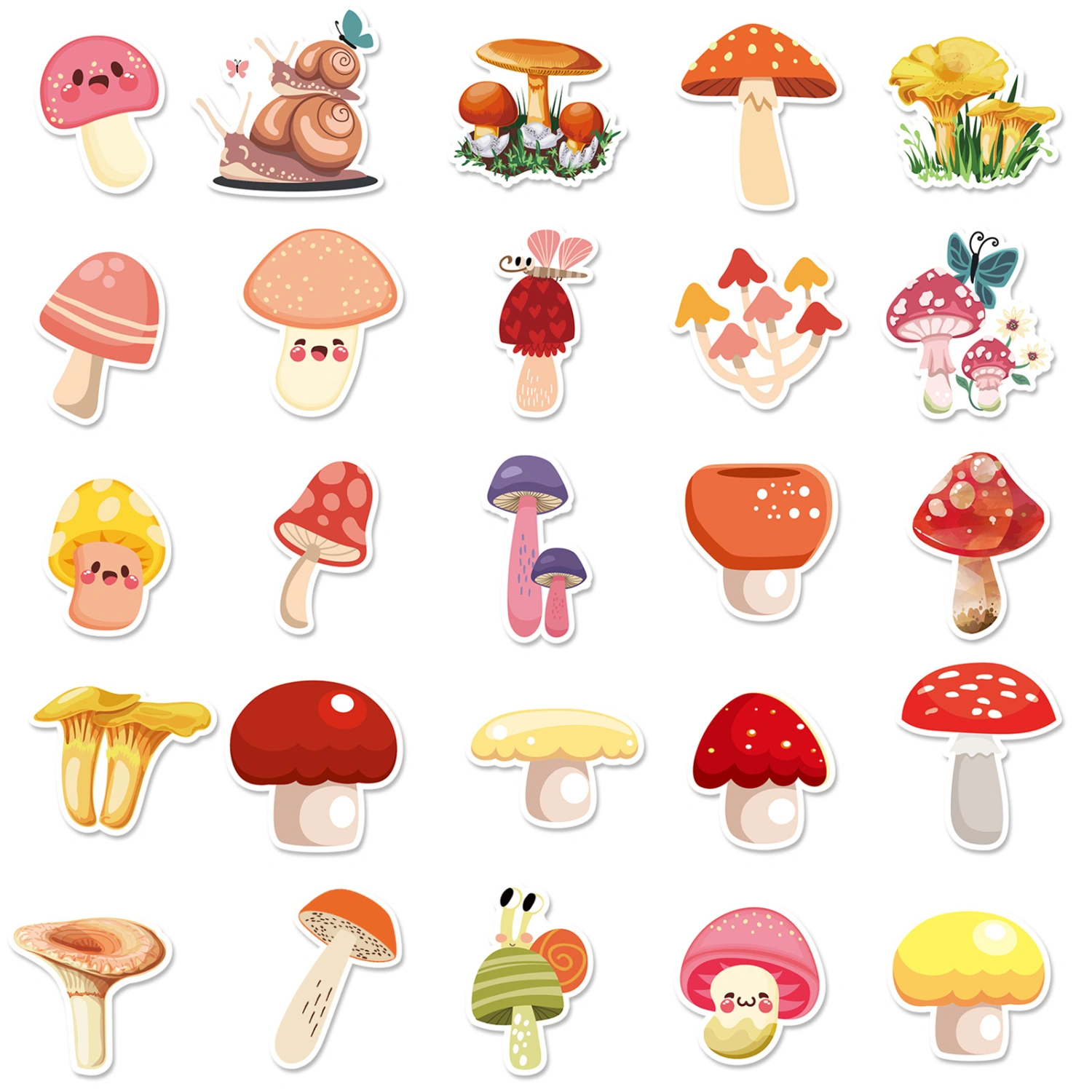 200Pcs Plant Graffiti Stickers Lovely Mushroom Series Waterproof PVC Self-Adhesive Decorative Decals Skateboard Water Cup Luggage Cartoon Stickers Stationery Gift