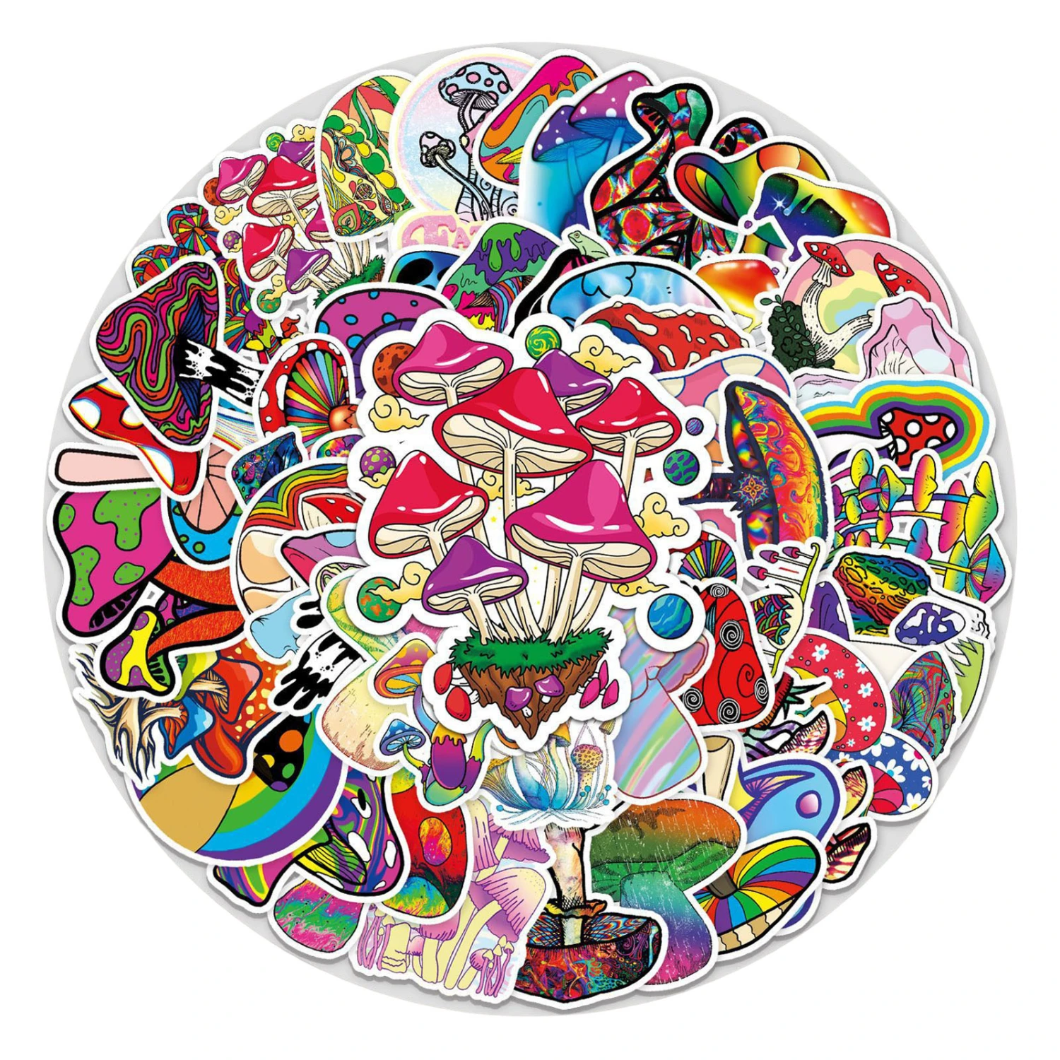 50Pcs Plant Graffiti Stickers Waterproof PVC Lovely Mushroom Pattern Colorful Decals DIY Vinyl Art Self-Adhesive Skateboard Water Cup Luggage Cartoon Stickers Children Gift