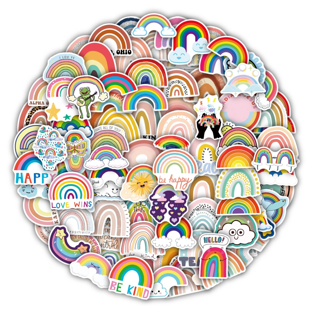 100Pcs Cartoon Stickers Various Lovely Rainbow Pattern Waterproof PVC Adhesive DIY Decoration Removable Graffiti Stickers Suitcase Laptop Water Bottle Stickers Children Gift