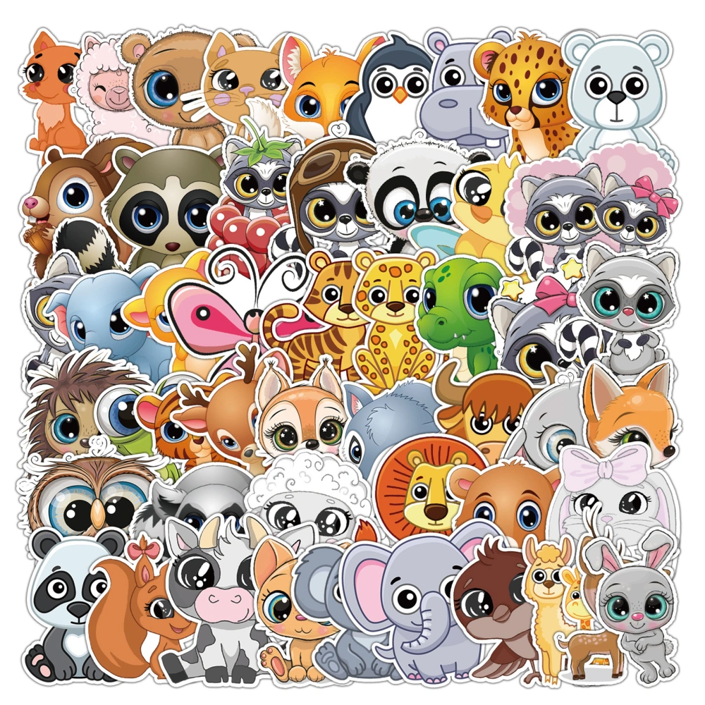 50Pcs/Set Phone Cover Sticker Self-adhesive Waterproof PVC DIY Big Eye Animals Theme Luggage Skateboard Decal Students Supplies