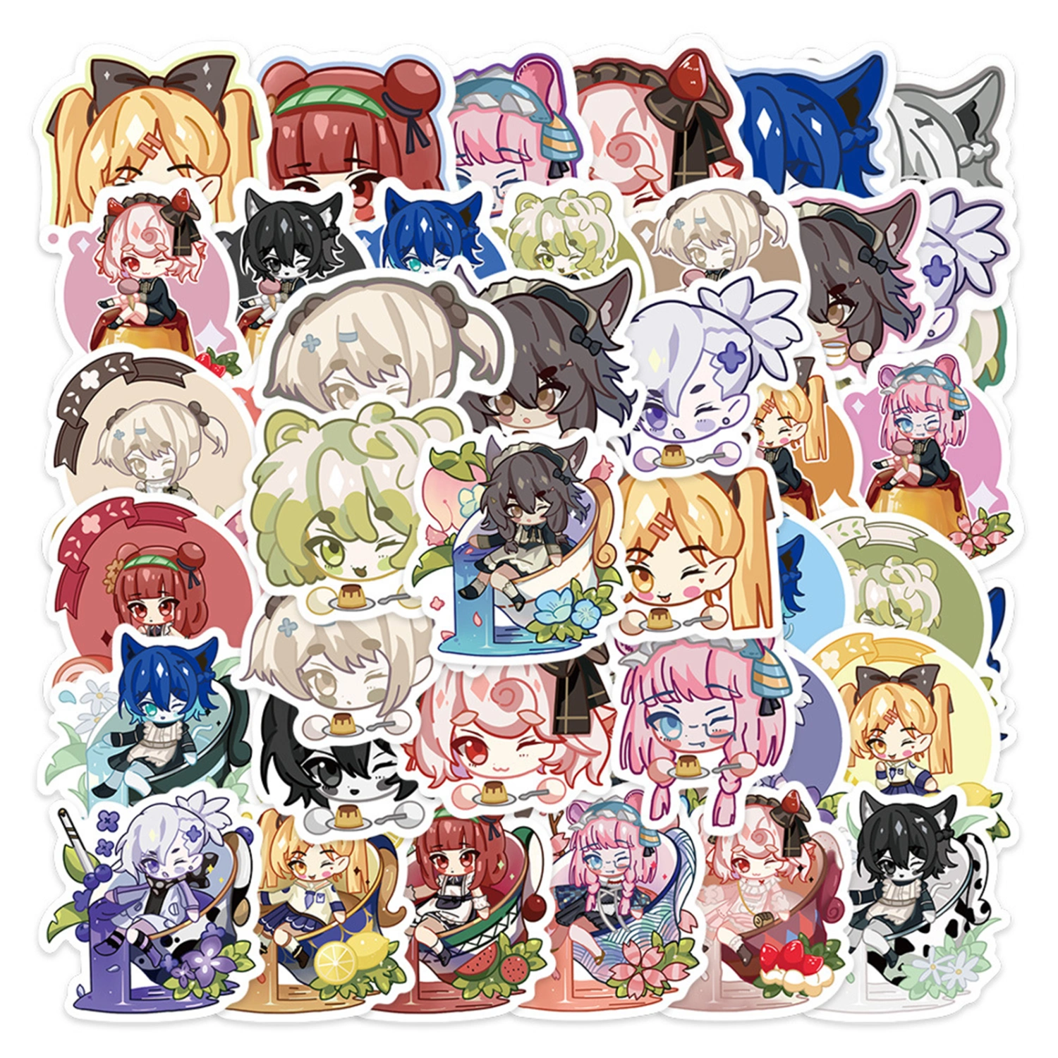 50Pcs Anime Stickers Various Styles Afternoon Tea Dessert Cake Cute Decals DIY Vinyl Art Waterproof Skateboard Journal Album Laptop Luggage Stickers Children Gift