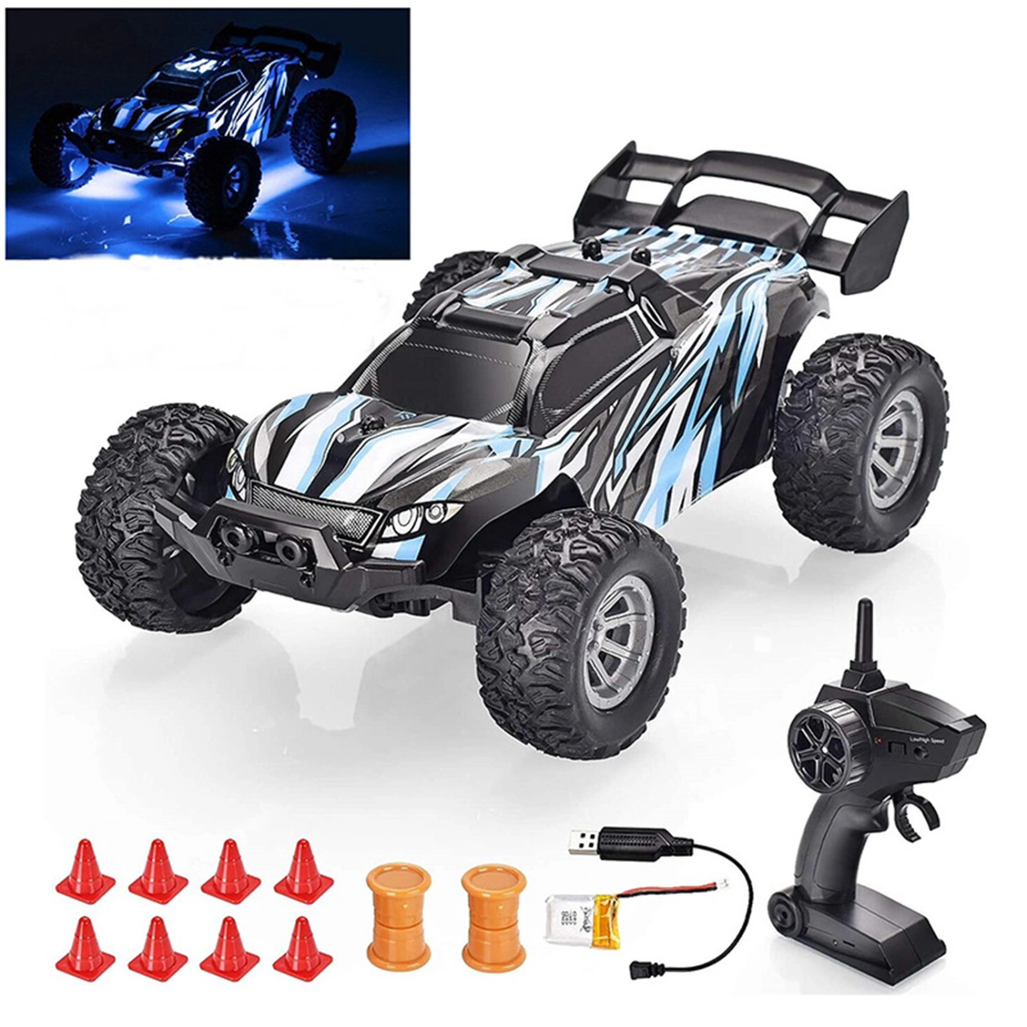1 Set RC Car Toy with Lights Cool Styling Rechargeable Shock Proof Simulation Model Toy 1/32 Scale High Speed Drift Racing Remote Control Off-Road Car Boys Toy