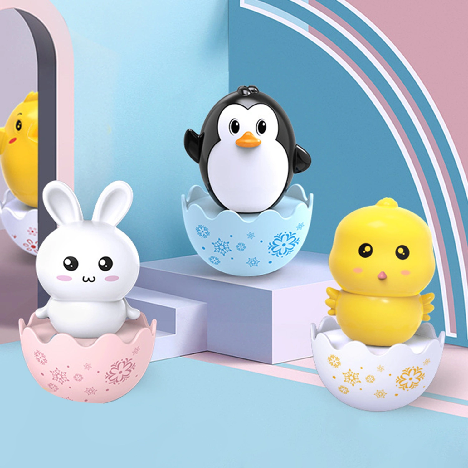 Preschool Toys Lovely Vivid Plastic Cartoon Chick Tumbler Toy for Baby