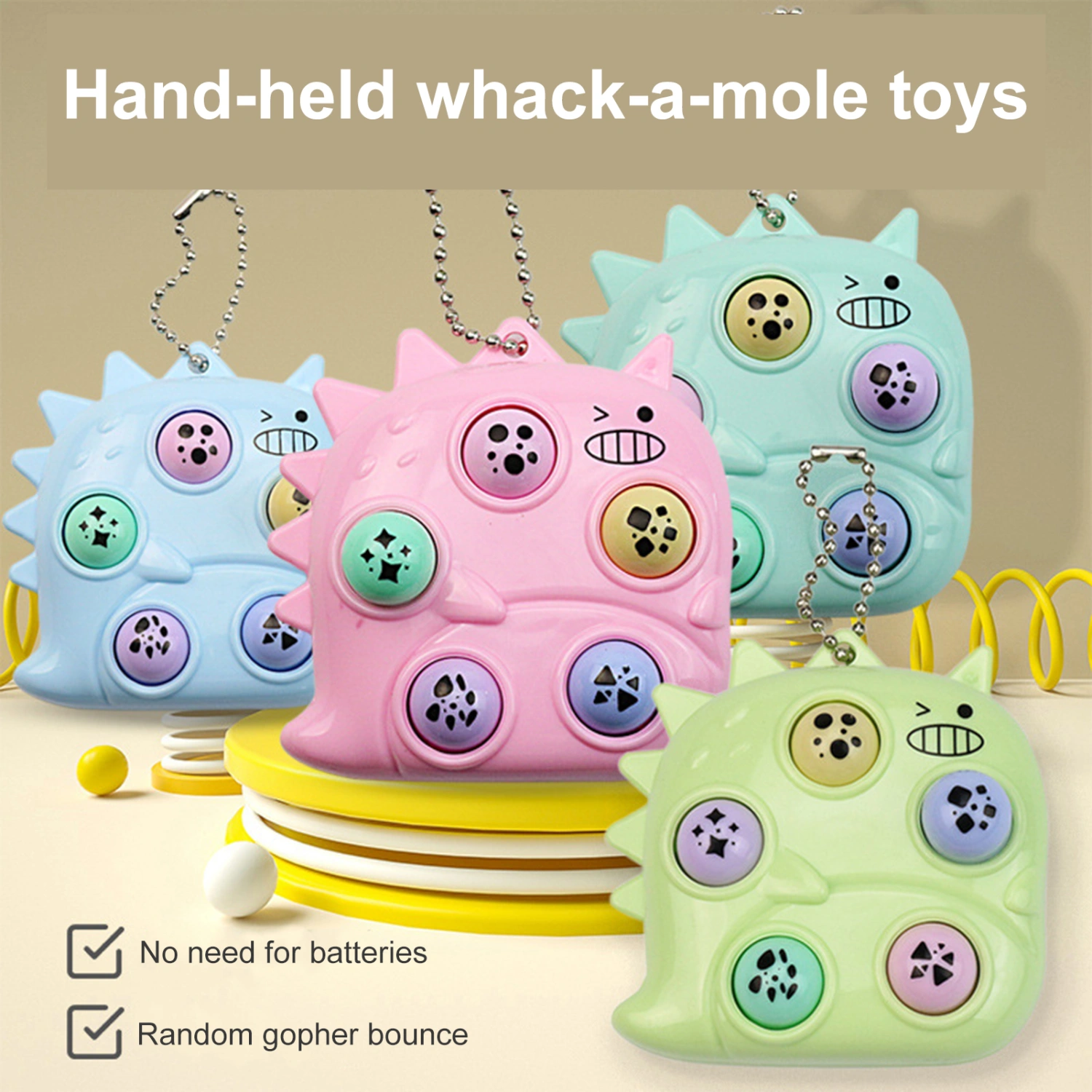 Whack-a-mole Keychain Cute Cartoon Dinosaur Interesting Nostalgic Stress Relief Exercise Coordination Fidget Toy Mini Portable Game Console Pendant Toy Christmas Gift