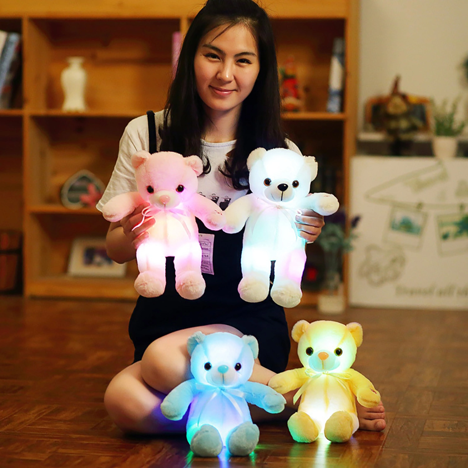 Cartoon Cute Luminous Bow Tie Bear Cotton Doll Children Toy Kid Christmas Gift