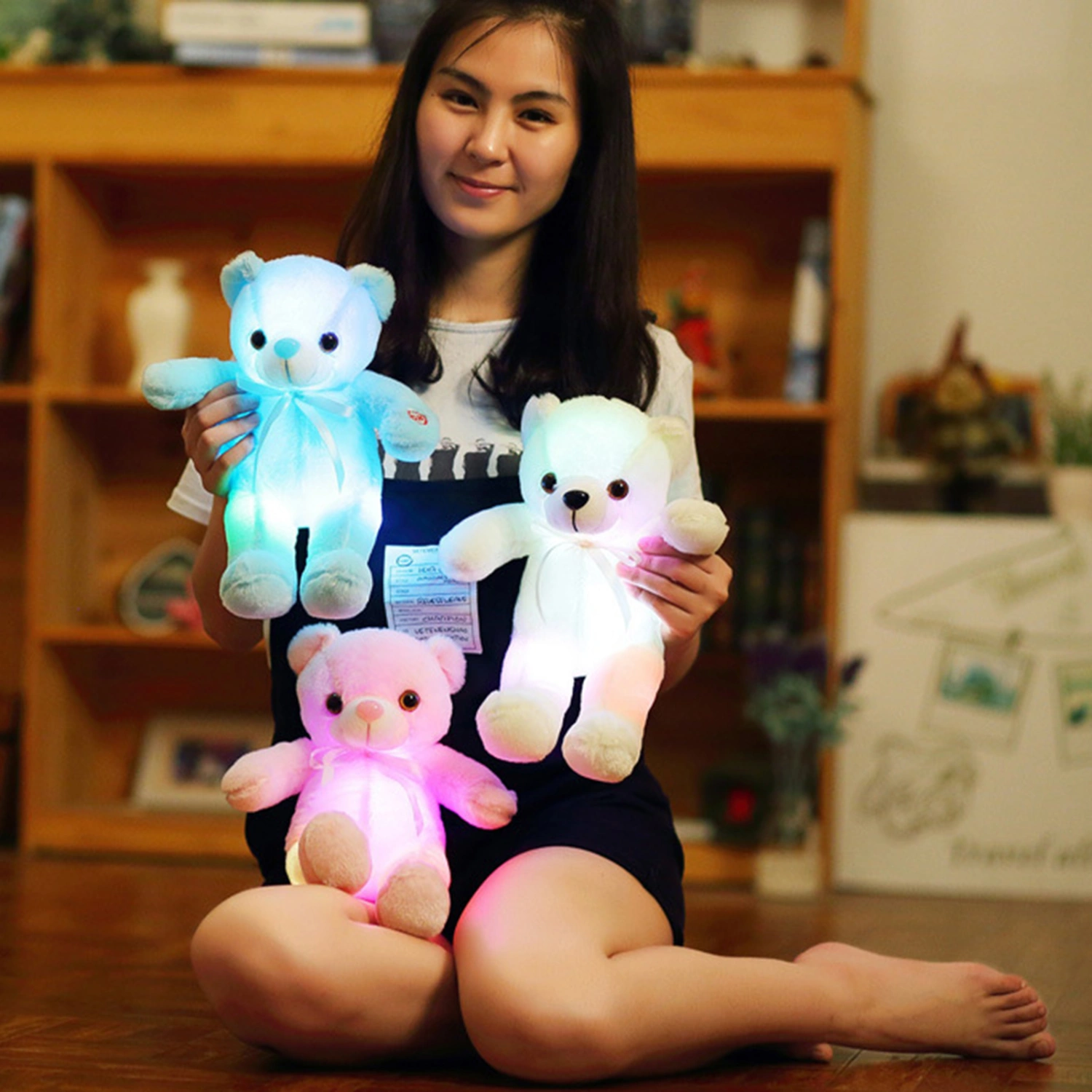 Cartoon Cute Luminous Bow Tie Bear Cotton Doll Children Toy Kid Christmas Gift
