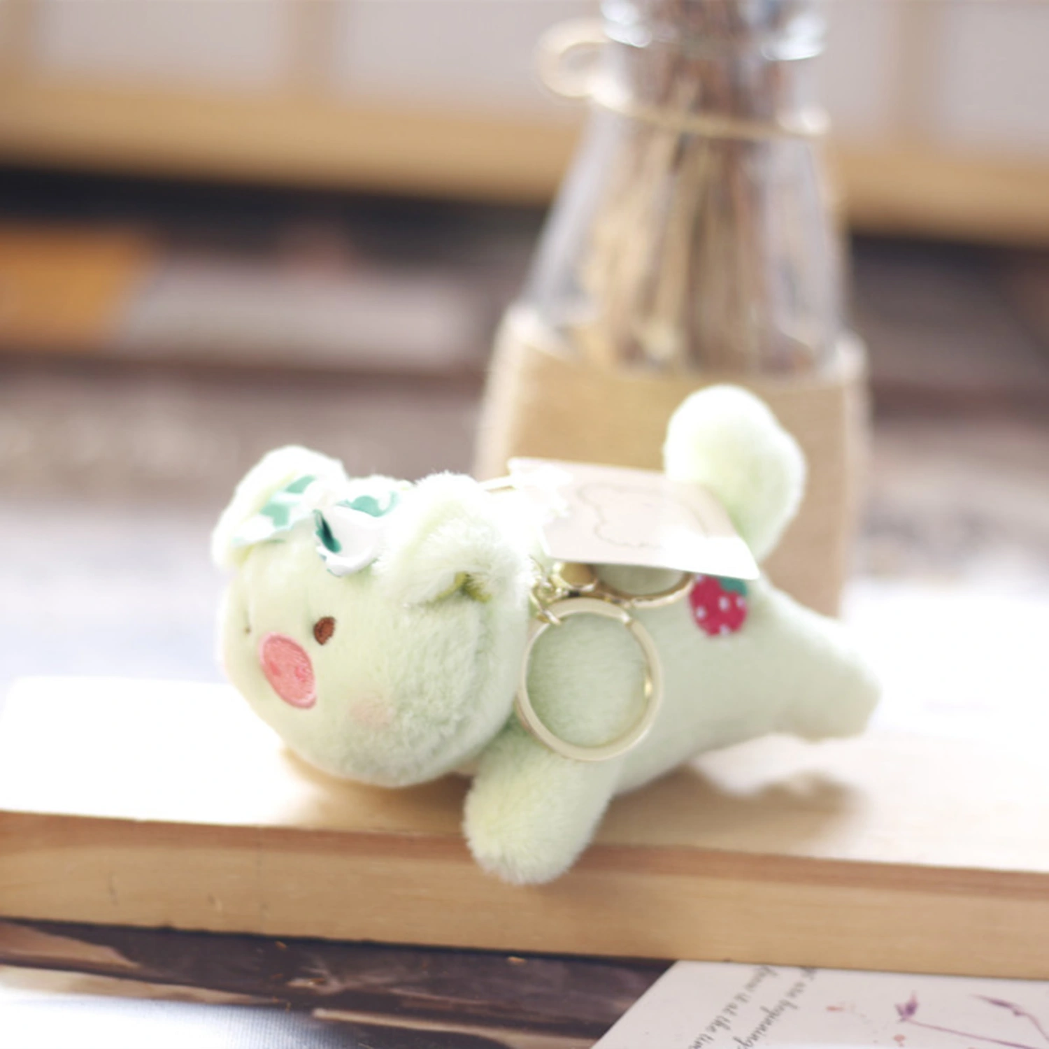 12cm Plush Keychain Soft Lovely Bow Cartoon Piggy Plush Toy Ornament Portable Piglet Pendant Stuffed Animal Doll Key Ring Backpack Accessories