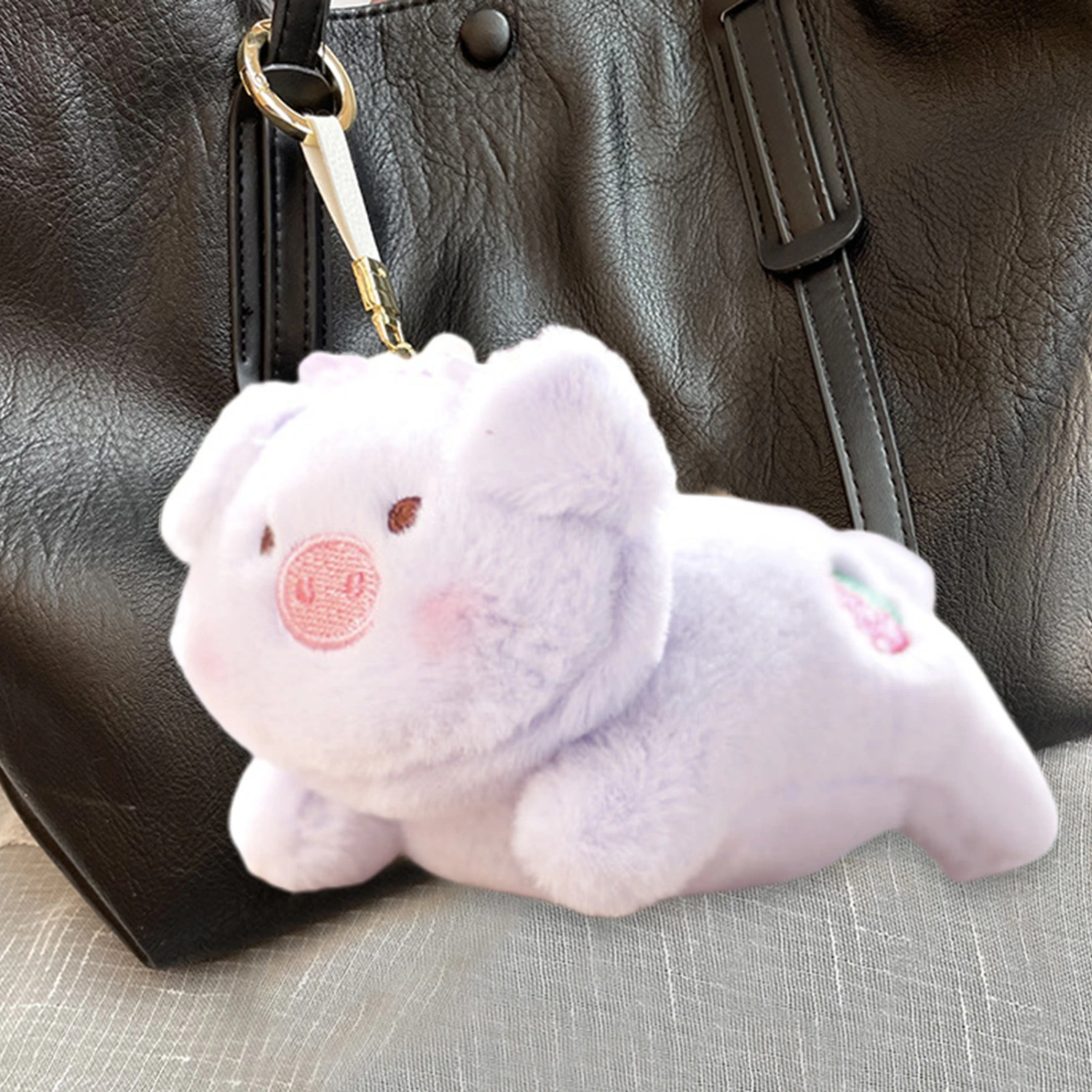 12cm Plush Keychain Soft Lovely Bow Cartoon Piggy Plush Toy Ornament Portable Piglet Pendant Stuffed Animal Doll Key Ring Backpack Accessories