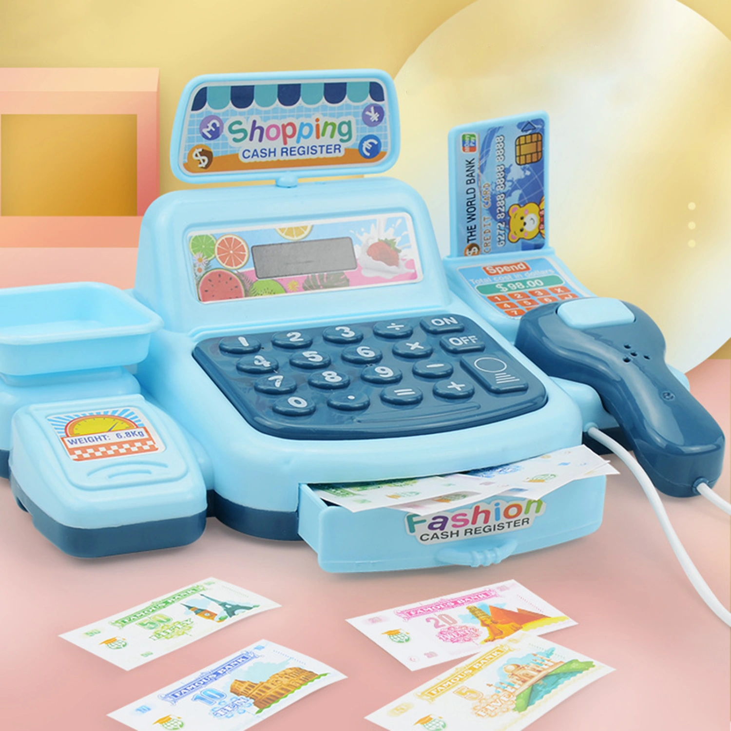 1 Set Cashier Model Sound Light Effect Realistic Detail Plastic Parent-child Interactive Cash Register Pretend Play Toy for Children