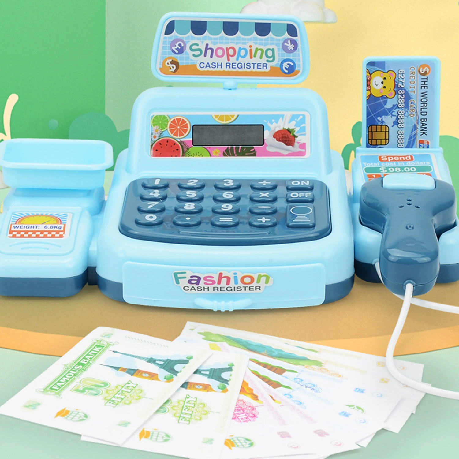 1 Set Cashier Model Sound Light Effect Realistic Detail Plastic Parent-child Interactive Cash Register Pretend Play Toy for Children