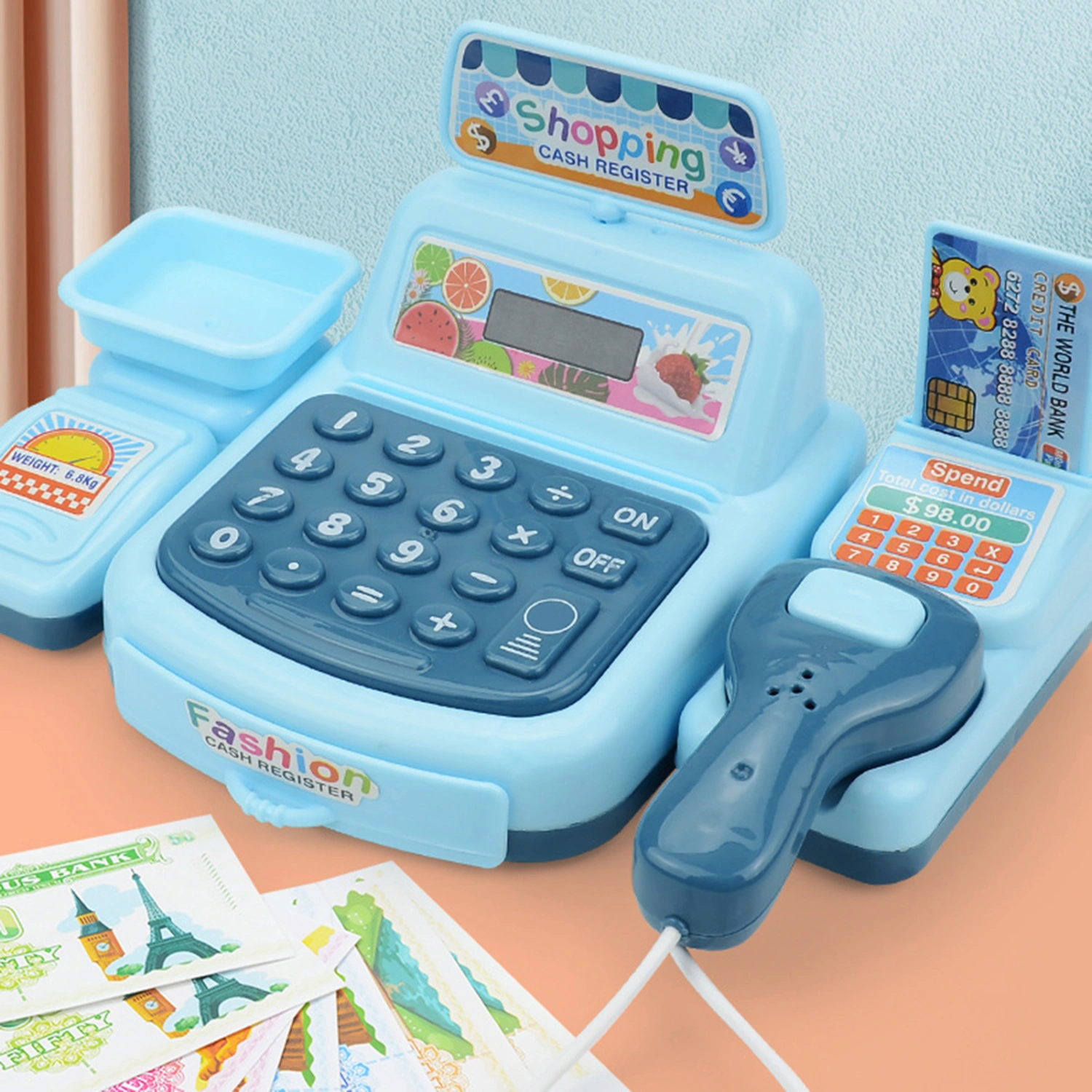 1 Set Cashier Model Sound Light Effect Realistic Detail Plastic Parent-child Interactive Cash Register Pretend Play Toy for Children