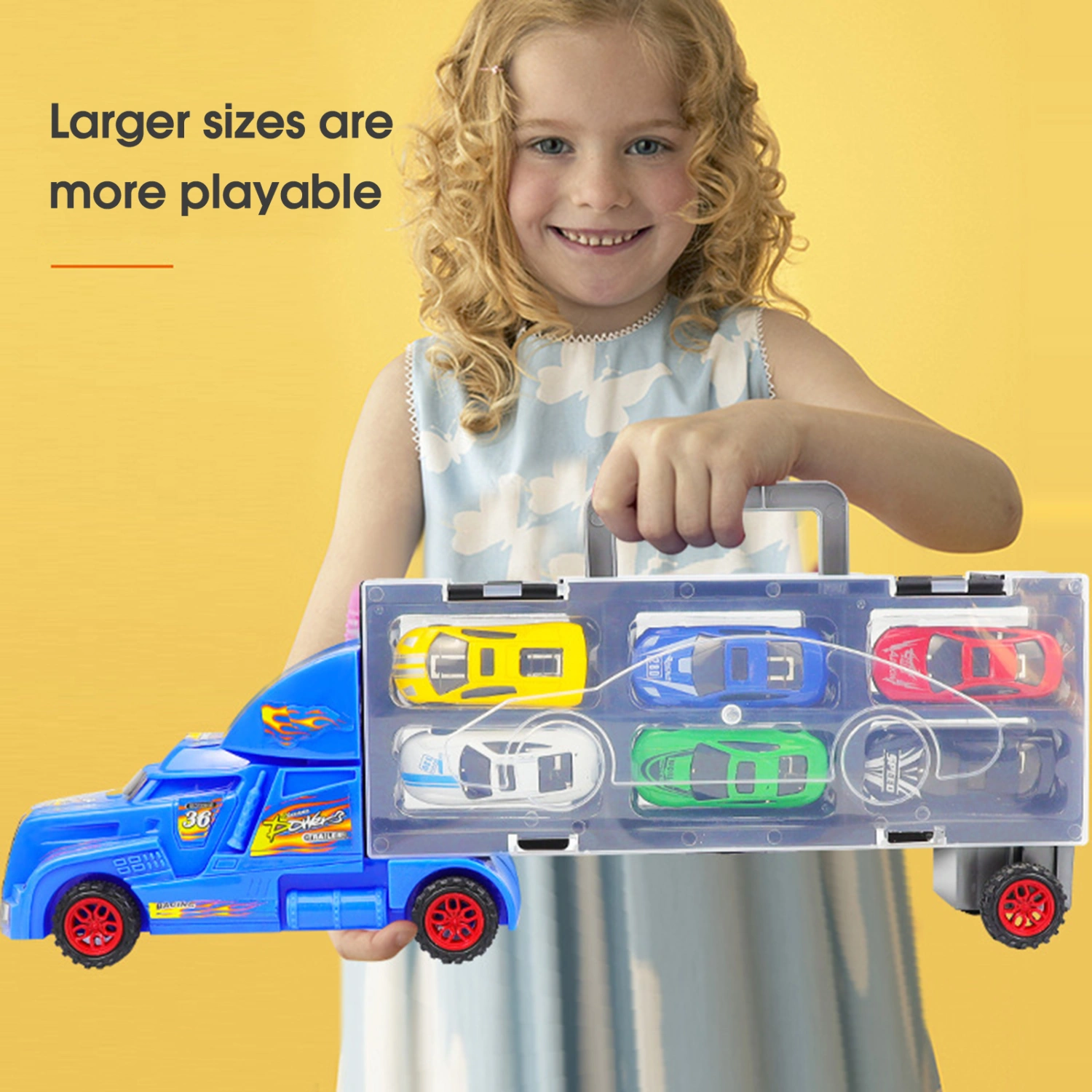 1 Set Kids Container Car with Slide Track 6 Mini Car Extendable Carry Handle Alloy Model Toy Portable Simulation Sliding Car Toy Play Set Christmas Gift