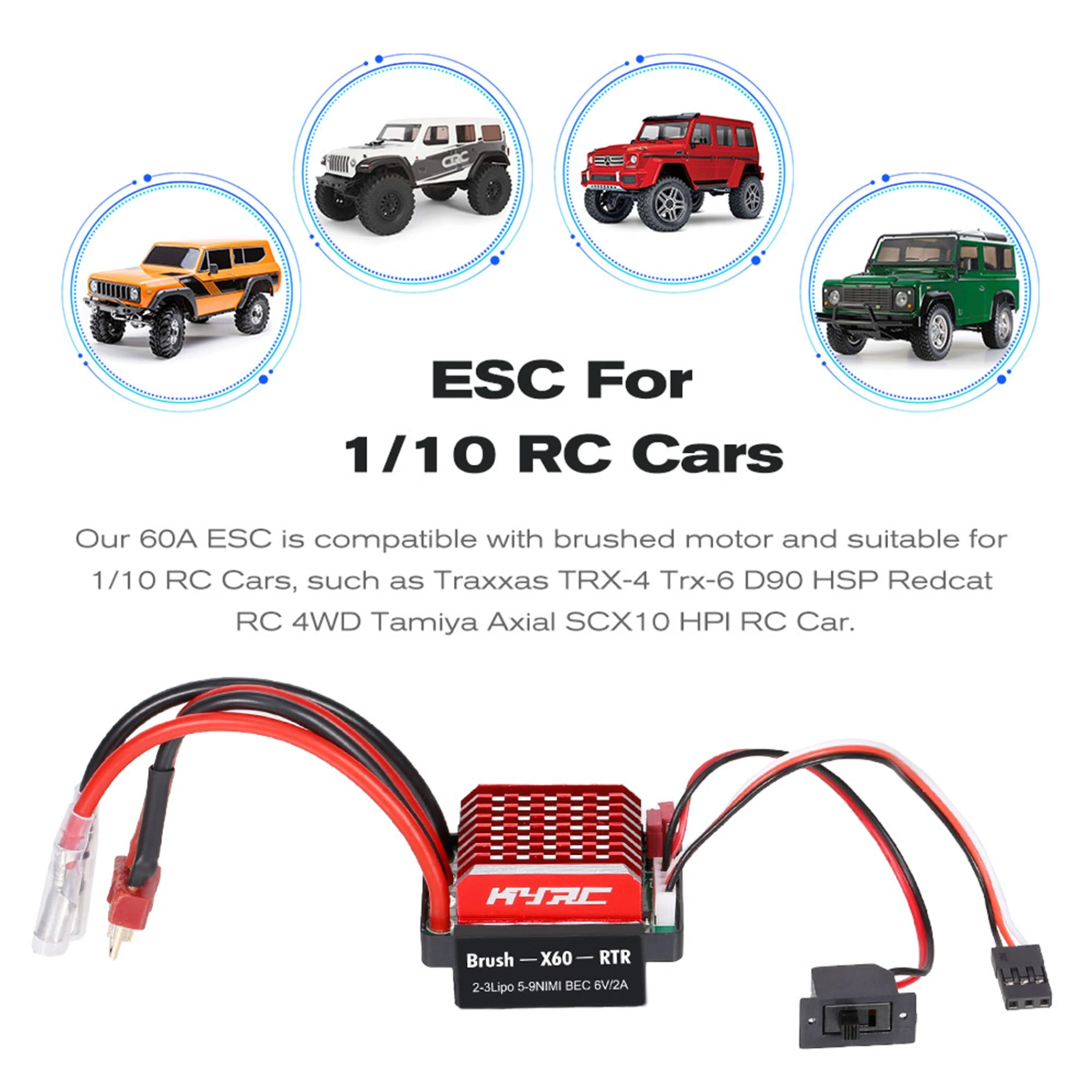 Electronic Speed Controller Miniature Sensitive 2A /6V BEC Perfect Fit Accessories Two-way 60A Brushed ESC RC Car Accessories for 1/10 RC Car