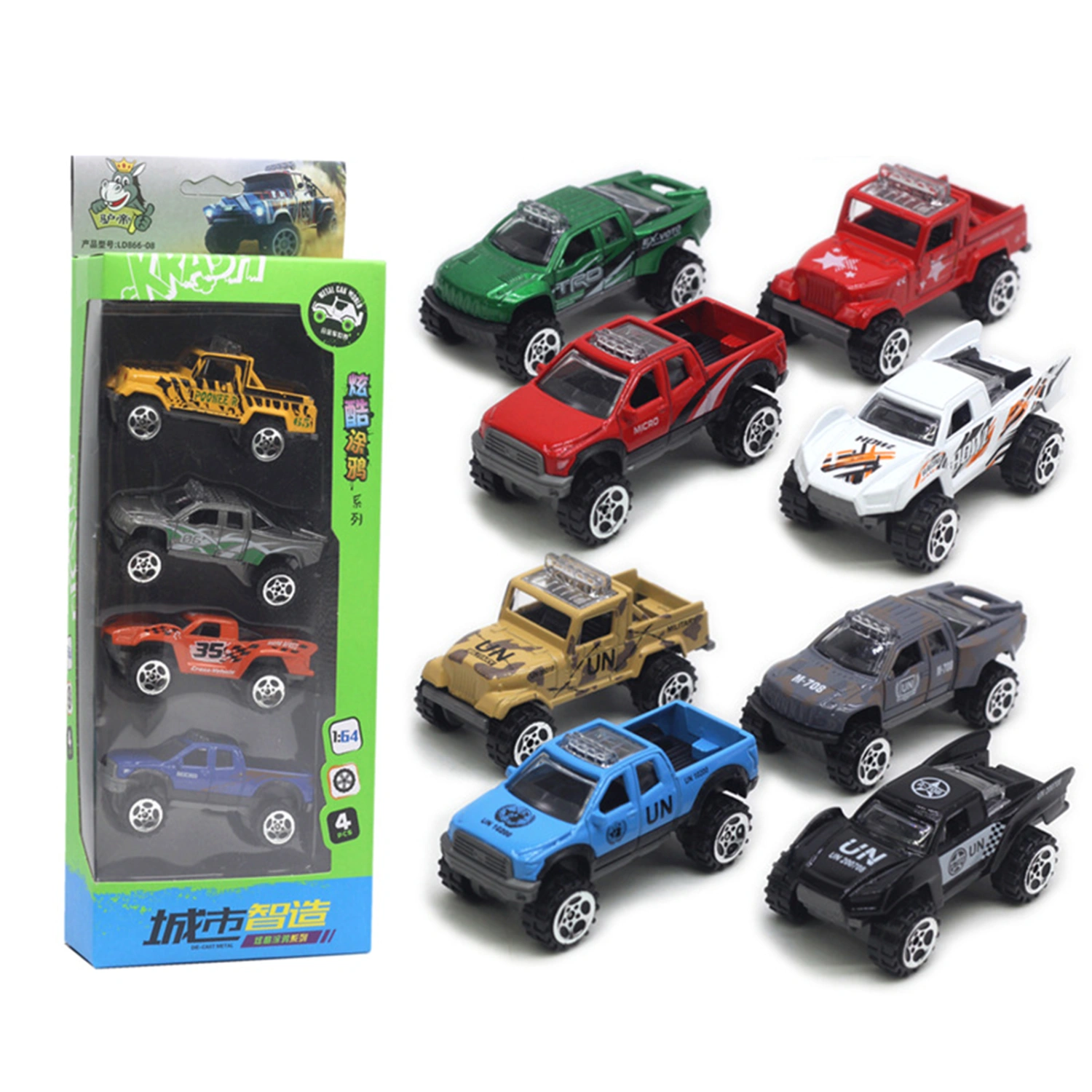 4Pcs Toy Car Realistic Appearance Easy Operation Alloy 1/64 Scale Mini Creativity Diecast Off-Road Car Toy for Collection
