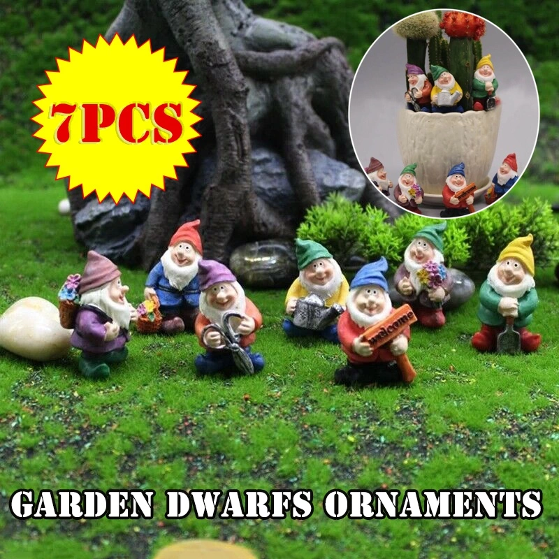 7 Pcs New Mini Garden Gnomes Set Outdoor Fairy Dwarf Gnome Yard Home Decor Landscape