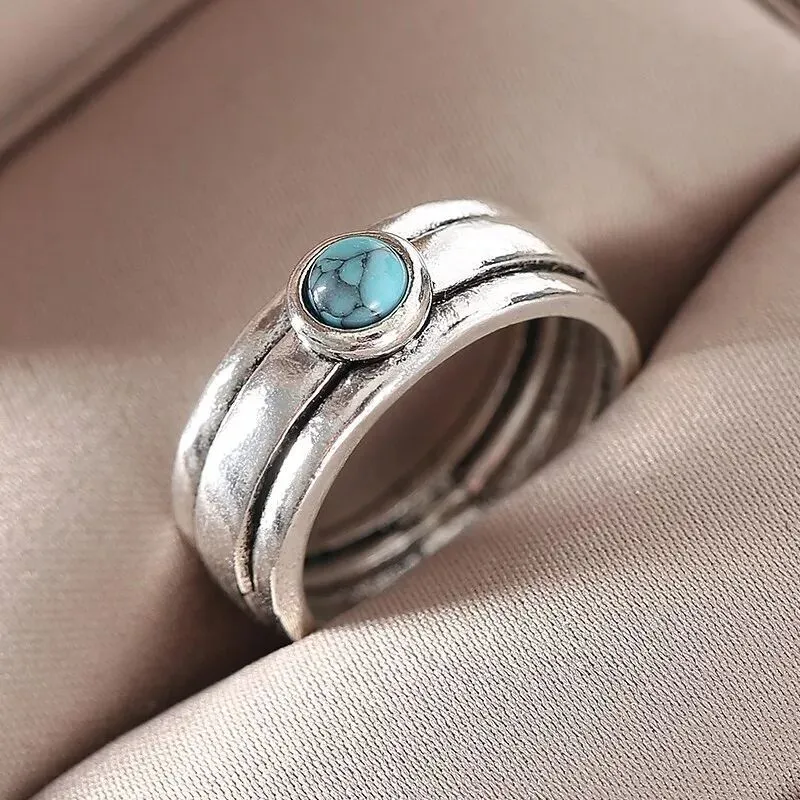 Turquoise Bohemian Retro Carved Personality Ring