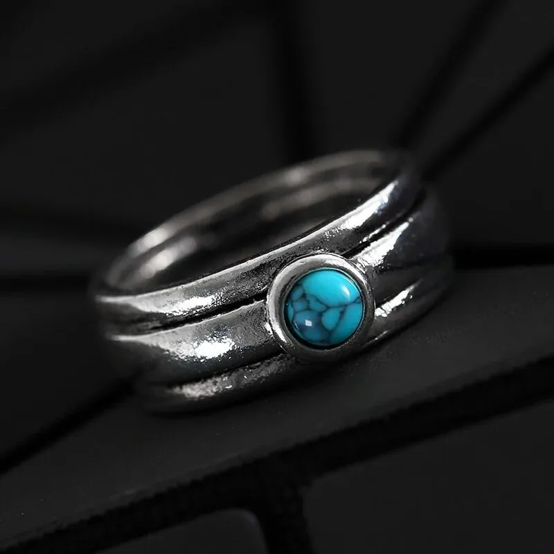Turquoise Bohemian Retro Carved Personality Ring