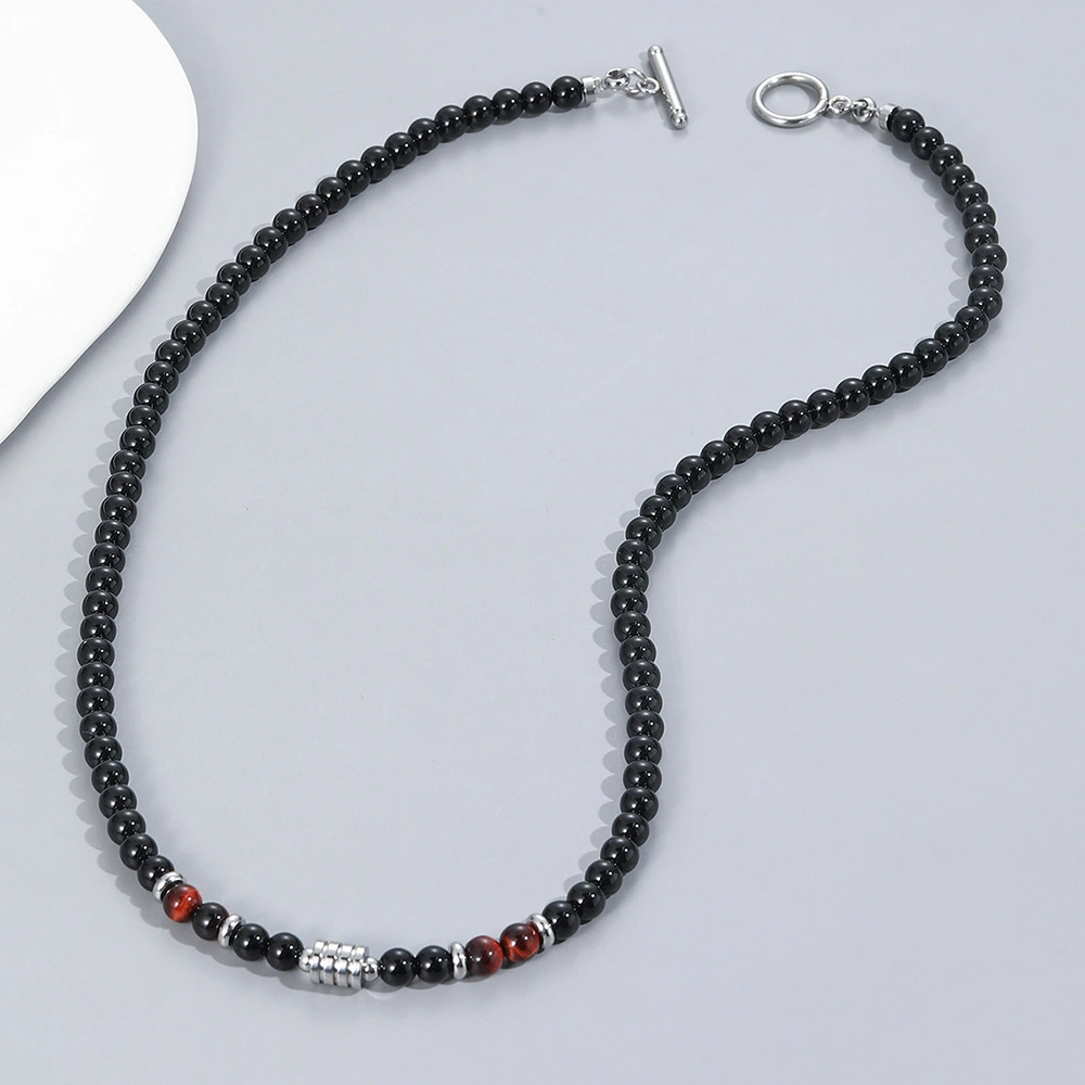 Men's Beaded Necklace Stainless Steel Accessories Metal Round Beads