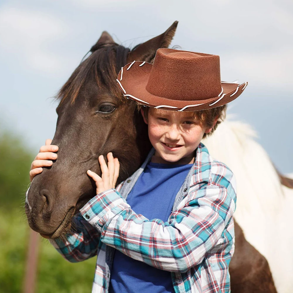 Children's Rope Non-Woven Brown Brim Cowboy Hat Scarf Set