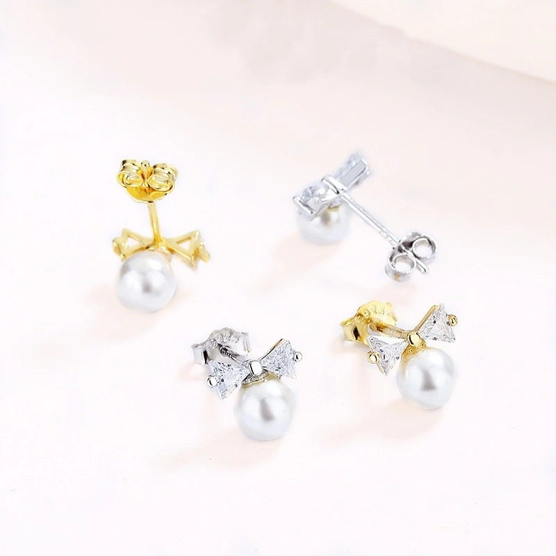 Ladies Bow Pearl Cute Sweet Earrings