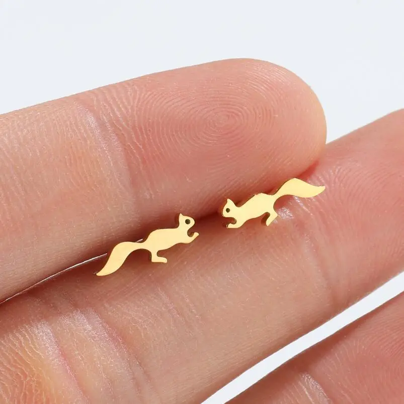 Big Tail Fox Running Animal Stud Earrings