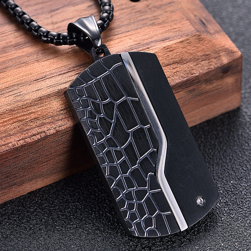 Men's Fashion Stainless Steel Room Light Sand Black Pendant Necklace