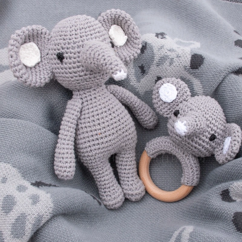 Handmade Doll Set Animal Crochet Rattle Baby Biteable Comfort Toy