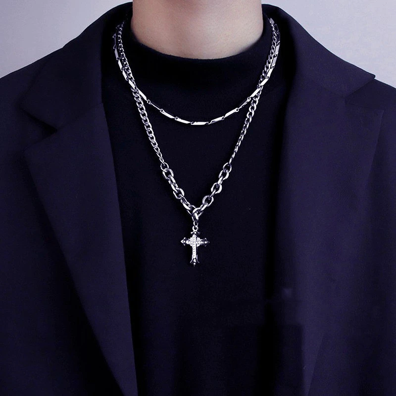 Diamond Cross Titanium Steel Necklace Male Personality