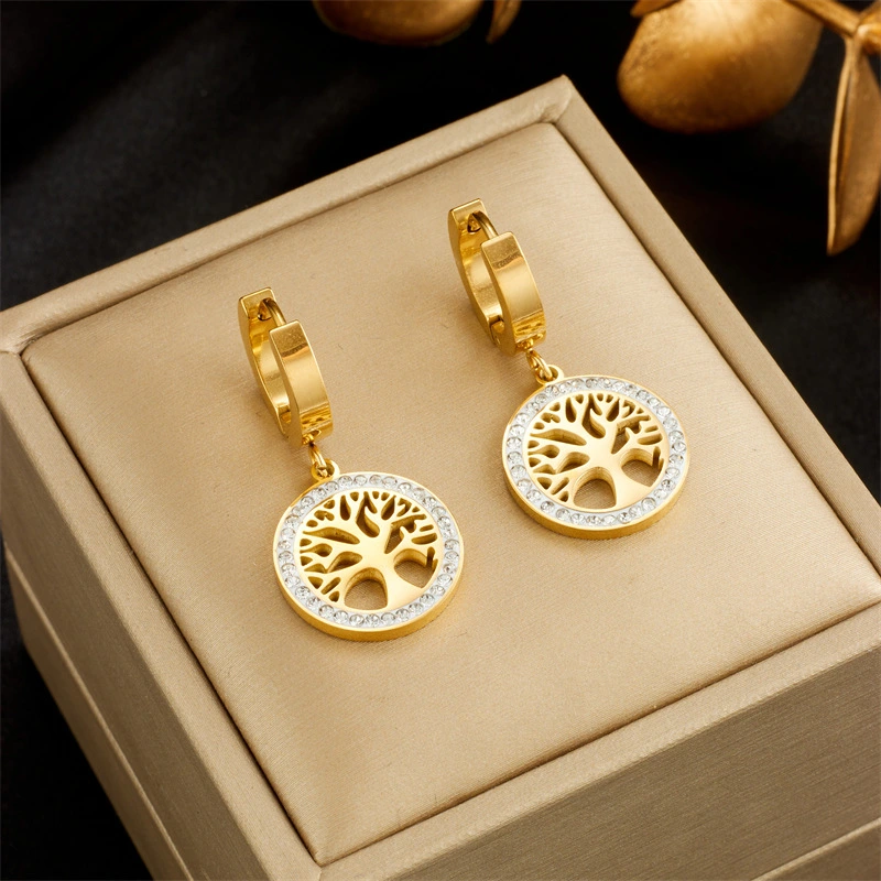 Round Diamond Lucky Tree Earrings Simple Retro Earrings