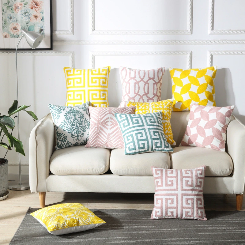 Simple Geometric Embroidery Couch Pillow Featured Embroidered Cushion