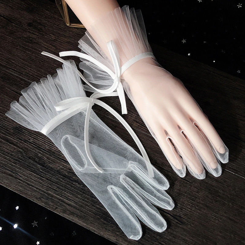 Korean Style Short Pearl Bridal Wedding Dress Performance Gloves