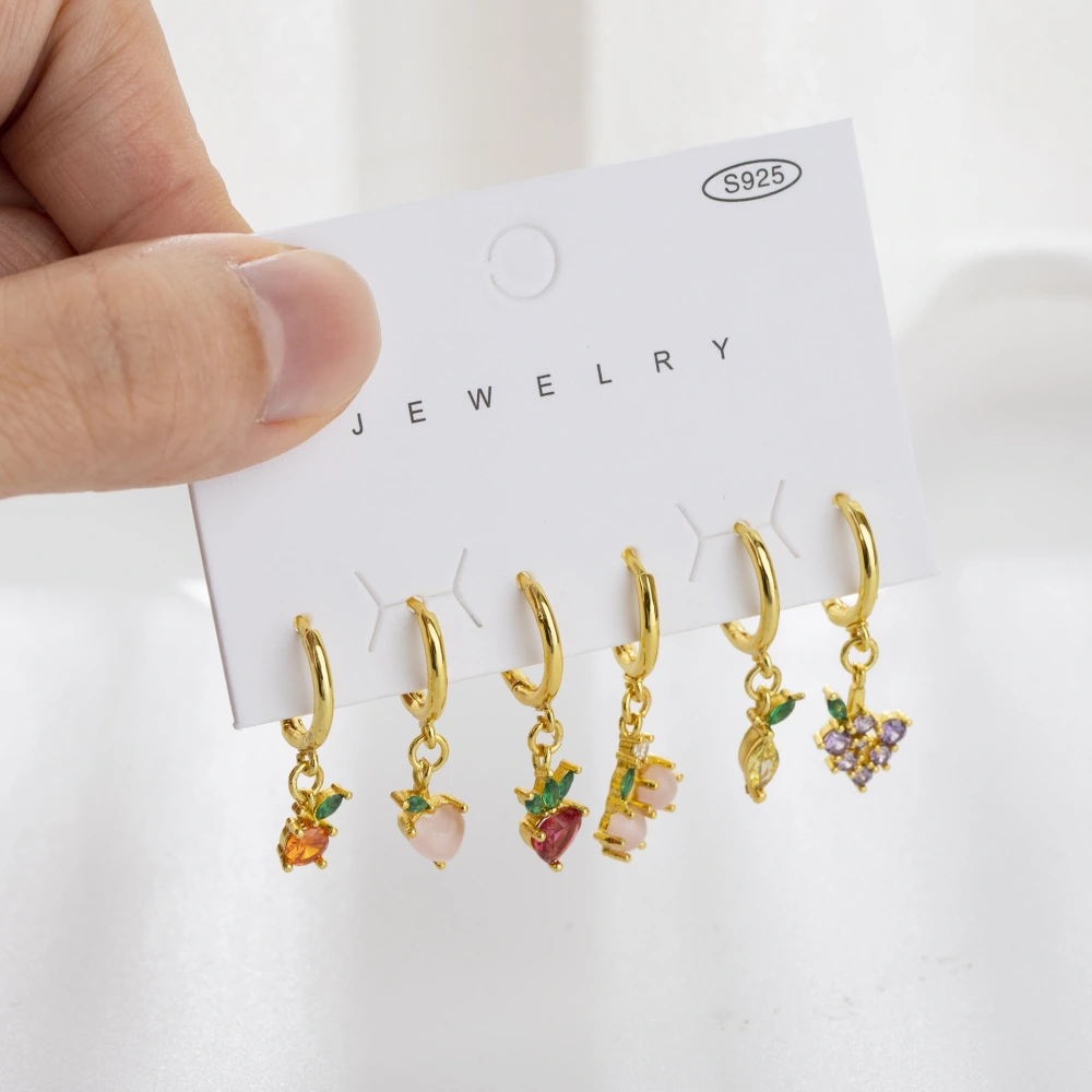 Women's Fashion Grape Lemonade Peach Fruit Center Earrings Set Of 6