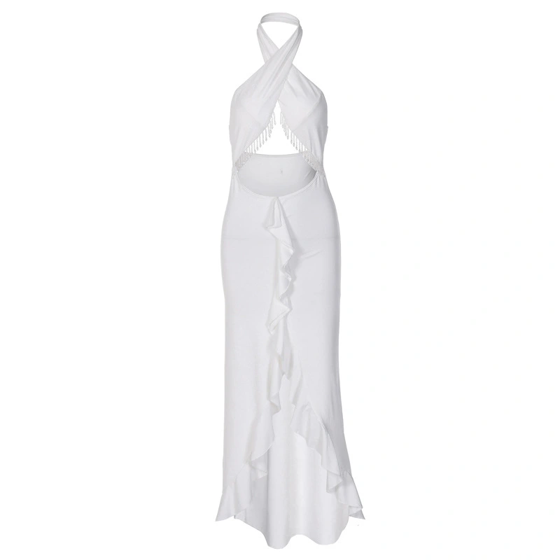 Women's Fashion Halter Ruffled Elegant Slim Dress