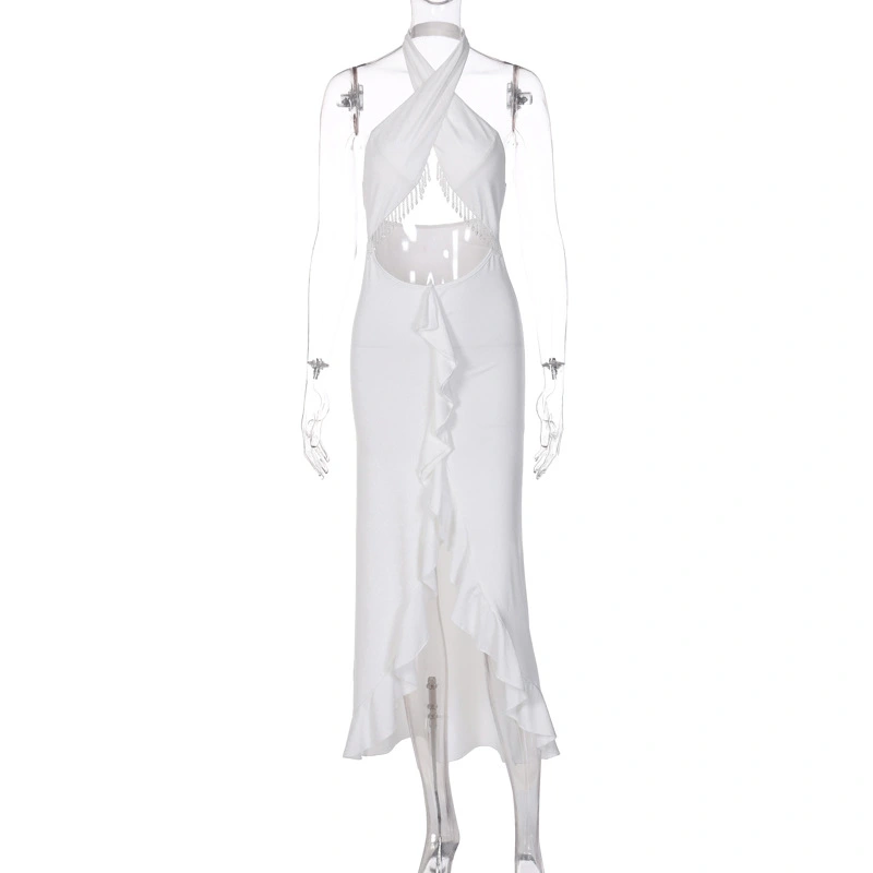 Women's Fashion Halter Ruffled Elegant Slim Dress