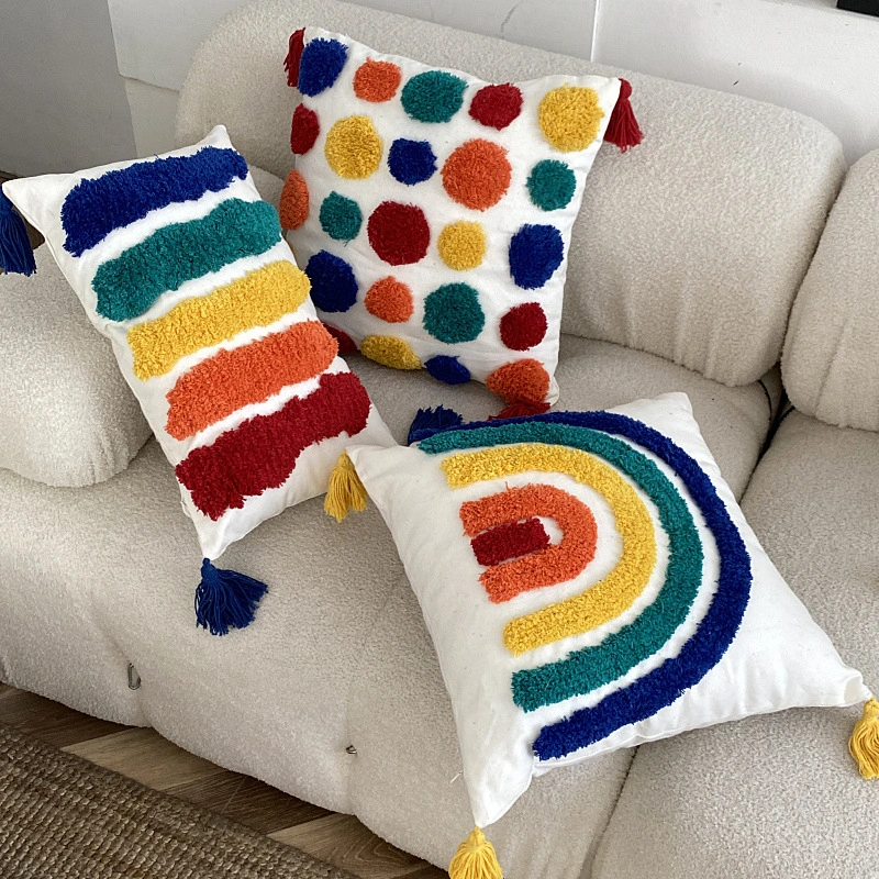 Living Room Home Fashion Rainbow Tufted Pillow Cover