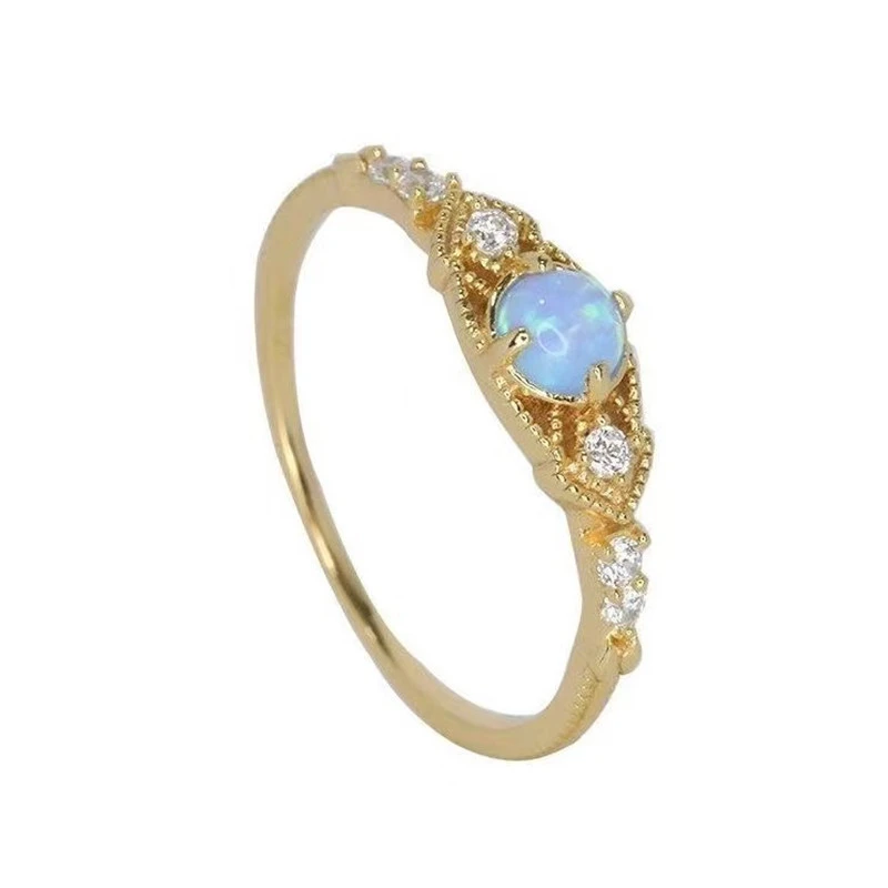 Retro Colorful Opal Copper Gold-plated Ring